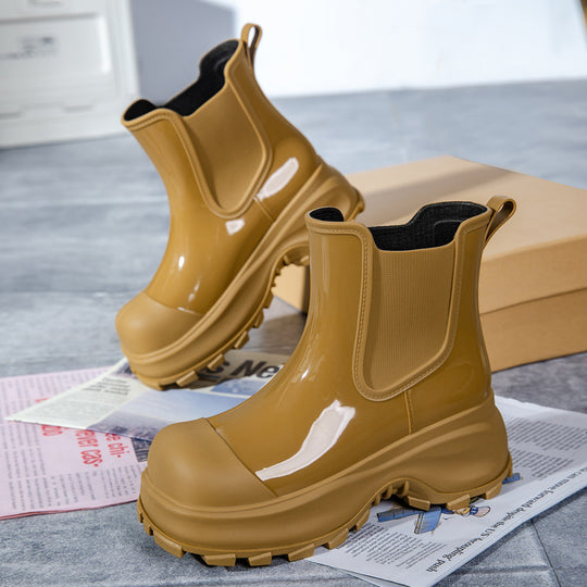 Damen Plateau-Gummistiefelette im Chelsea-Stil mit robuster Lug-Sohle Shop Nory