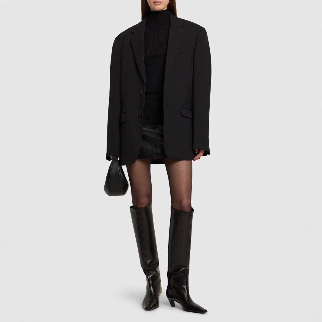 Damen Kniehohe Lederstiefel mit spitz zulaufender Silhouette und mittlerem Absatz Shop Nory