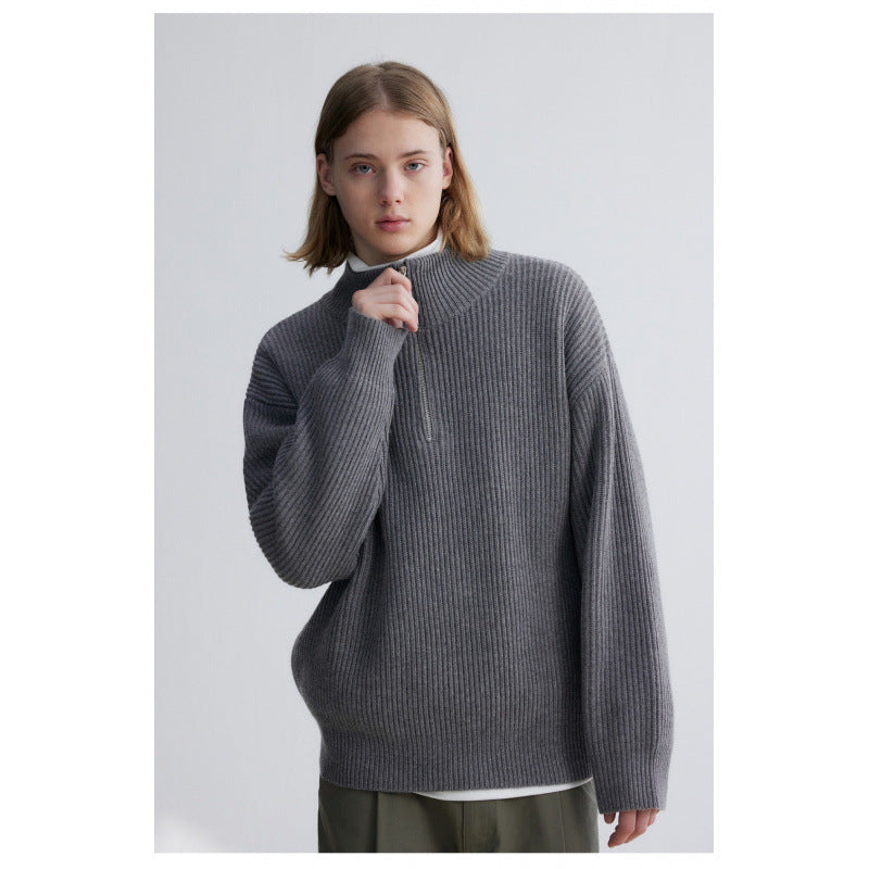 Herren Oversized-Rippenstrick Halbzip-Pullover mit Stehkragen Shop Nory