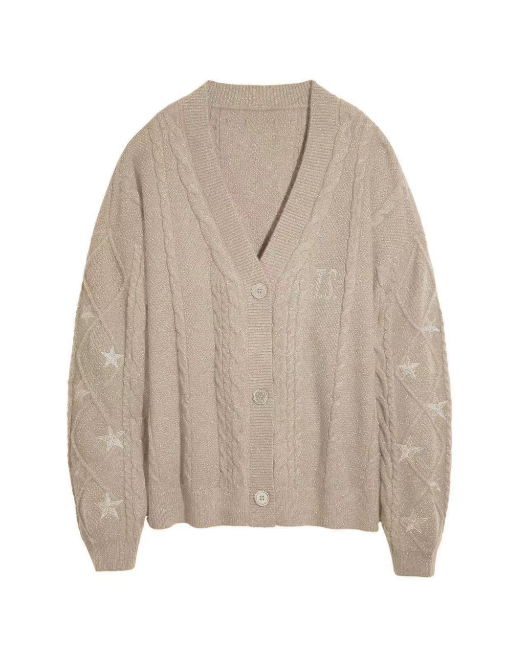 Damen Strickcardigan mit Zopfstrick, Stern‑Stickerei und Glanzfäden Shop Nory