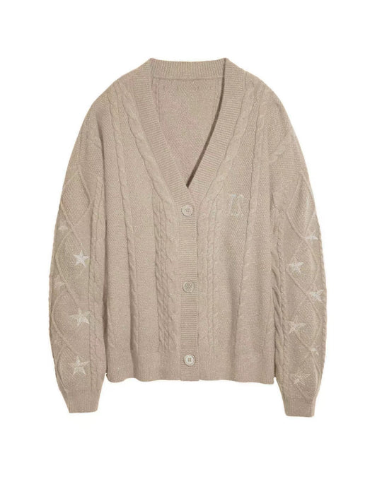 Damen Strickcardigan mit Zopfstrick, Stern‑Stickerei und Glanzfäden Shop Nory