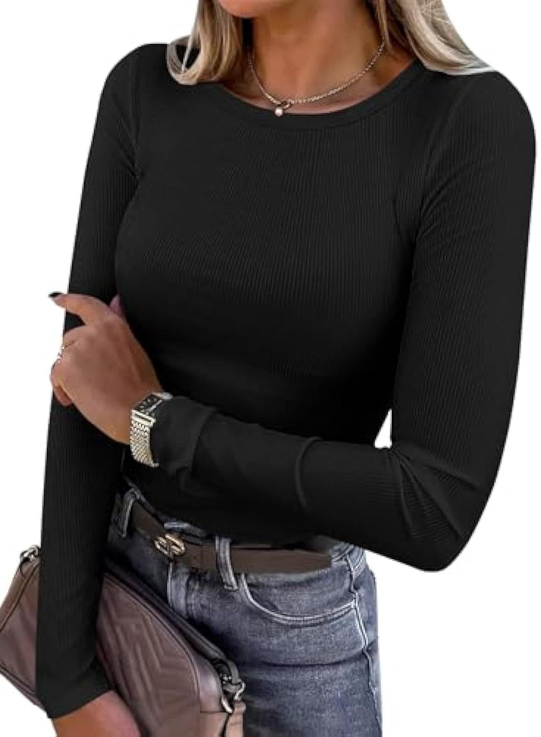 Damen Schmalgeschnittenes Ripp-Longsleeve mit Rundhalsausschnitt und Stretch-Baumwollmix Shop Nory