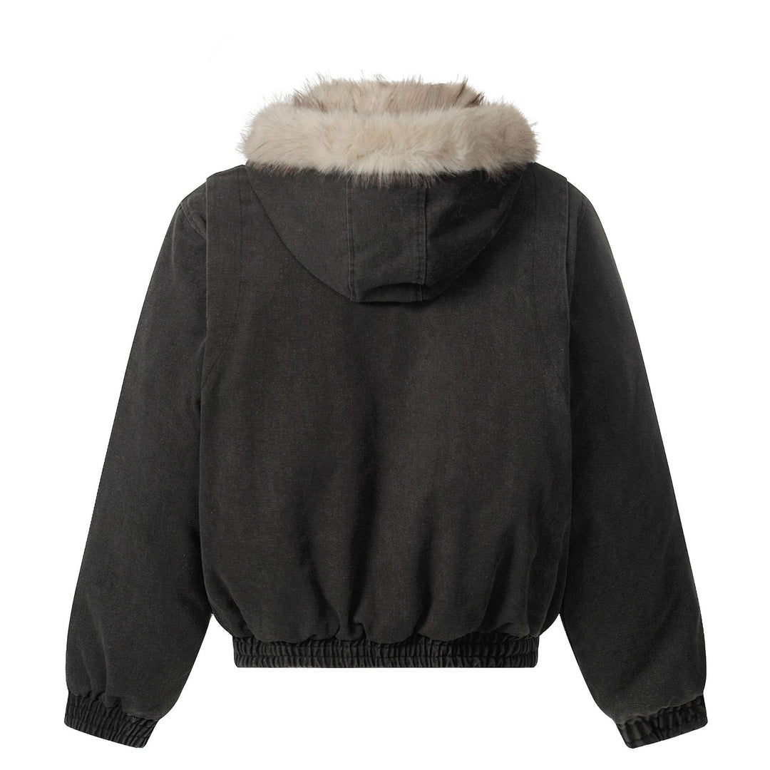 Herren Canvas-Bomberjacke mit abnehmbarer Kunstfellkapuze und elastischem Saum Shop Nory