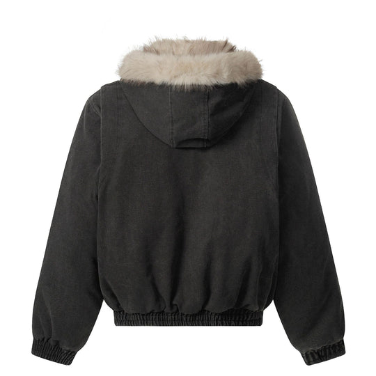 Herren Canvas-Bomberjacke mit abnehmbarer Kunstfellkapuze und elastischem Saum Shop Nory
