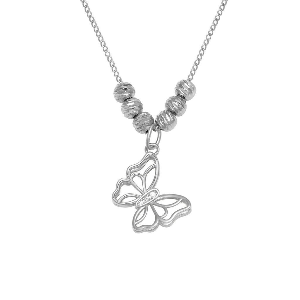 Damen Halskette mit filigranem Schmetterlingsanhänger und eleganten Perlenakzenten Shop Nory