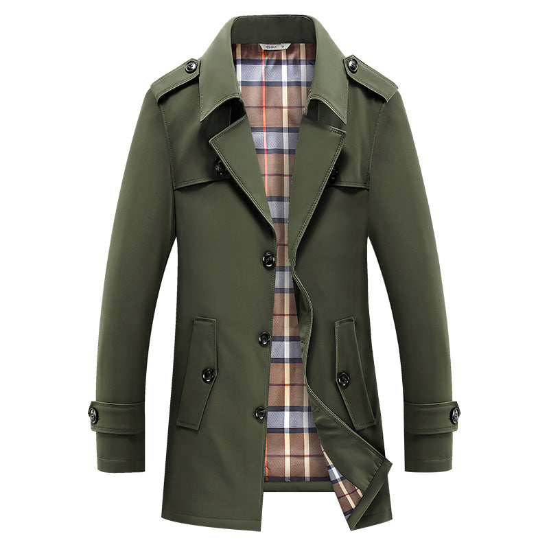 Herren Kurz-Trenchcoat im klassischen Stil mit karierter Innenfütterung, Schulterklappen und Pattentaschen Shop Nory