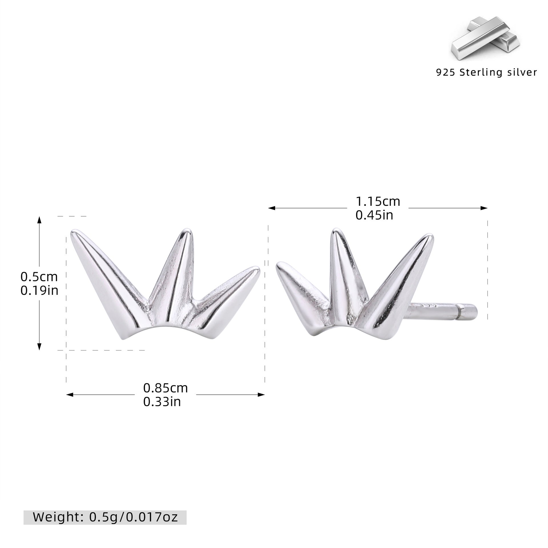 Damen Ohrstecker im modernen Kronendesign aus 925 Sterling Silber Shop Nory