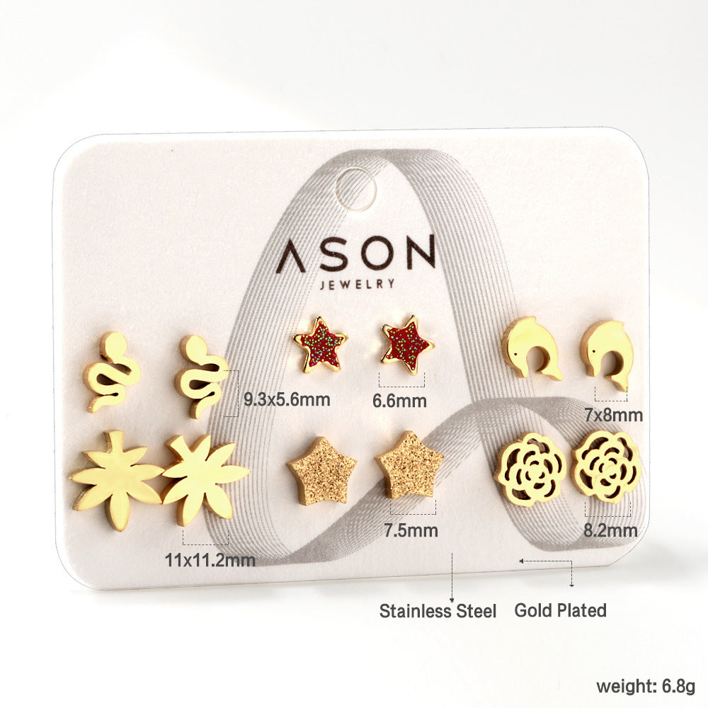 Damen Ohrstecker Set aus goldplattiertem Edelstahl mit verschiedenen Designs Shop Nory