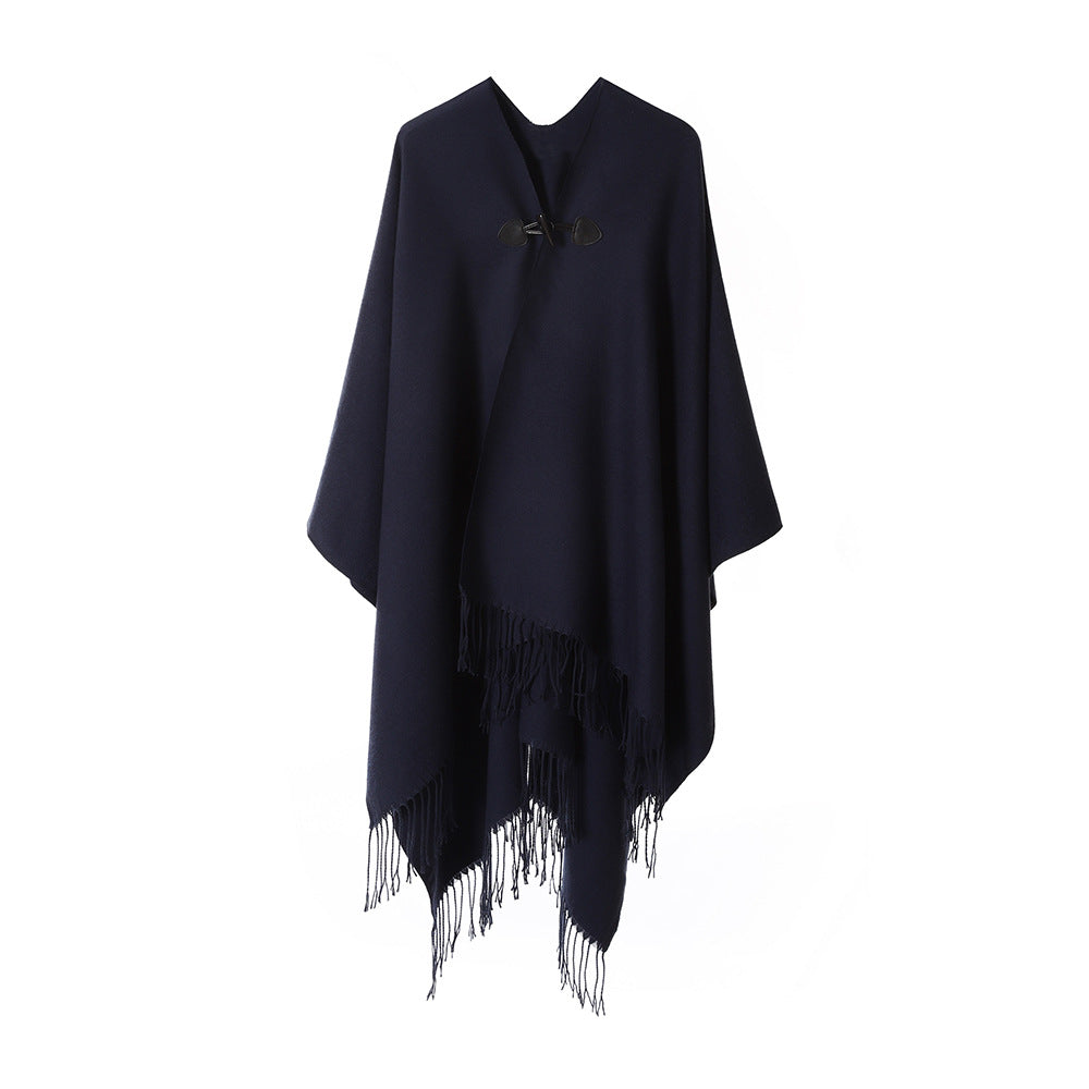 Damen Kastiger Cape-Überwurf mit Fransen und Knebelverschluss Shop Nory