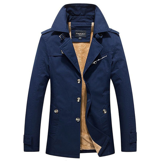 Herren mittellanger doppelreihiger Trenchcoat mit Teddyfutter und Stehkragen Shop Nory
