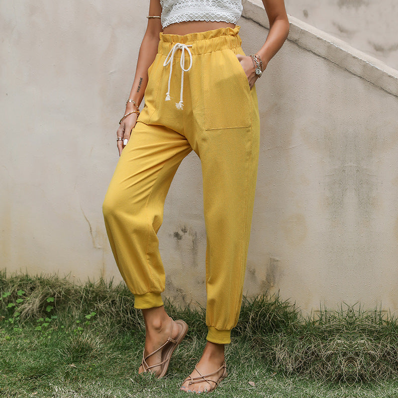 Damen Leichte Paperbag-Joggerhose mit Kordelzug, hohen Bundfalten und elastischen Bündchen Shop Nory