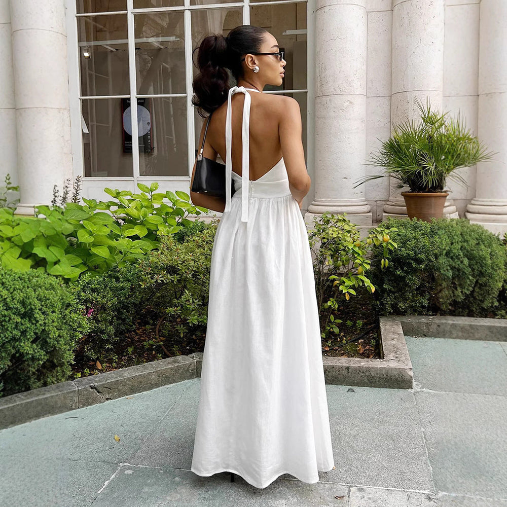 Damen Elegantes Maxikleid mit tiefem V-Ausschnitt und fließendem Schnitt