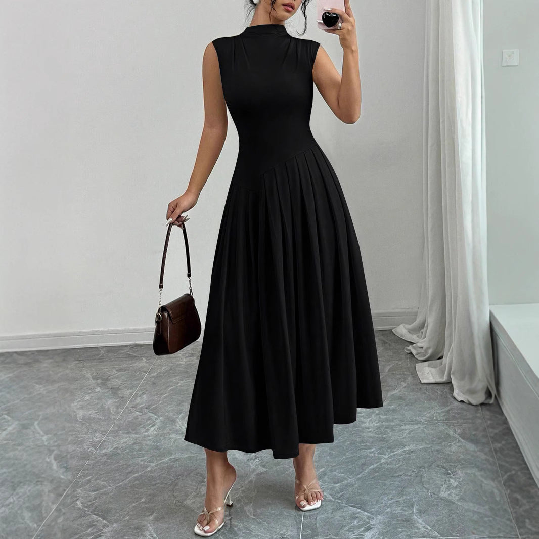 Damen Ärmelloses Maxikleid mit hohem Stehkragen, tailliertem Oberteil und plissiertem Rock Shop Nory