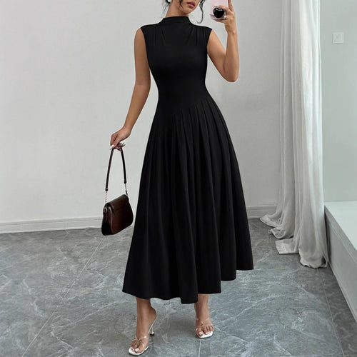 Damen Ärmelloses Maxikleid mit hohem Stehkragen, tailliertem Oberteil und plissiertem Rock Shop Nory
