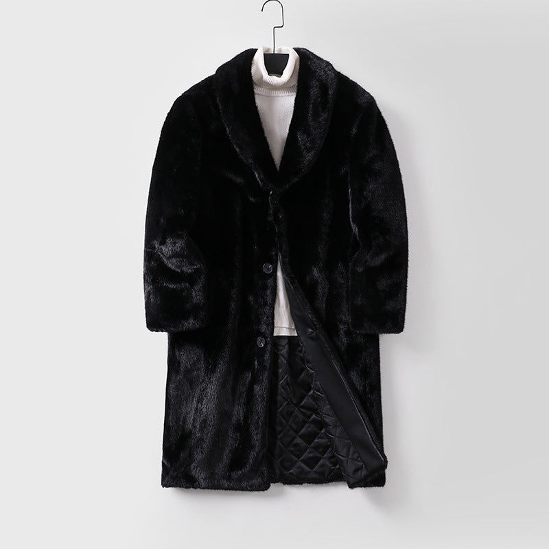 Herren Kunstfellmantel mit Schalkragen, gesteppter Innenfutter und klassischer Knopfleiste Shop Nory