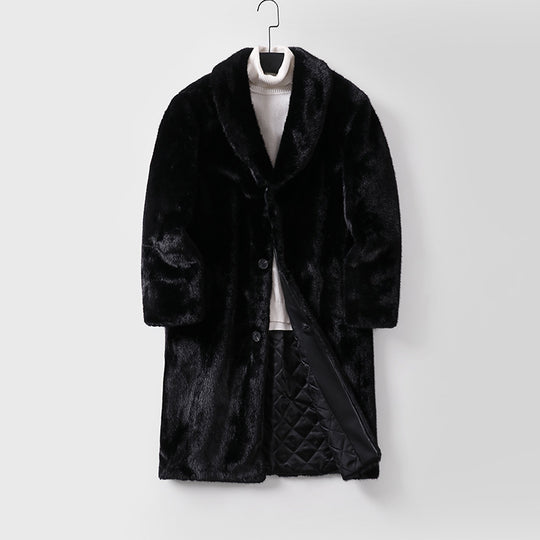 Herren Kunstfellmantel mit Schalkragen, gesteppter Innenfutter und klassischer Knopfleiste Shop Nory