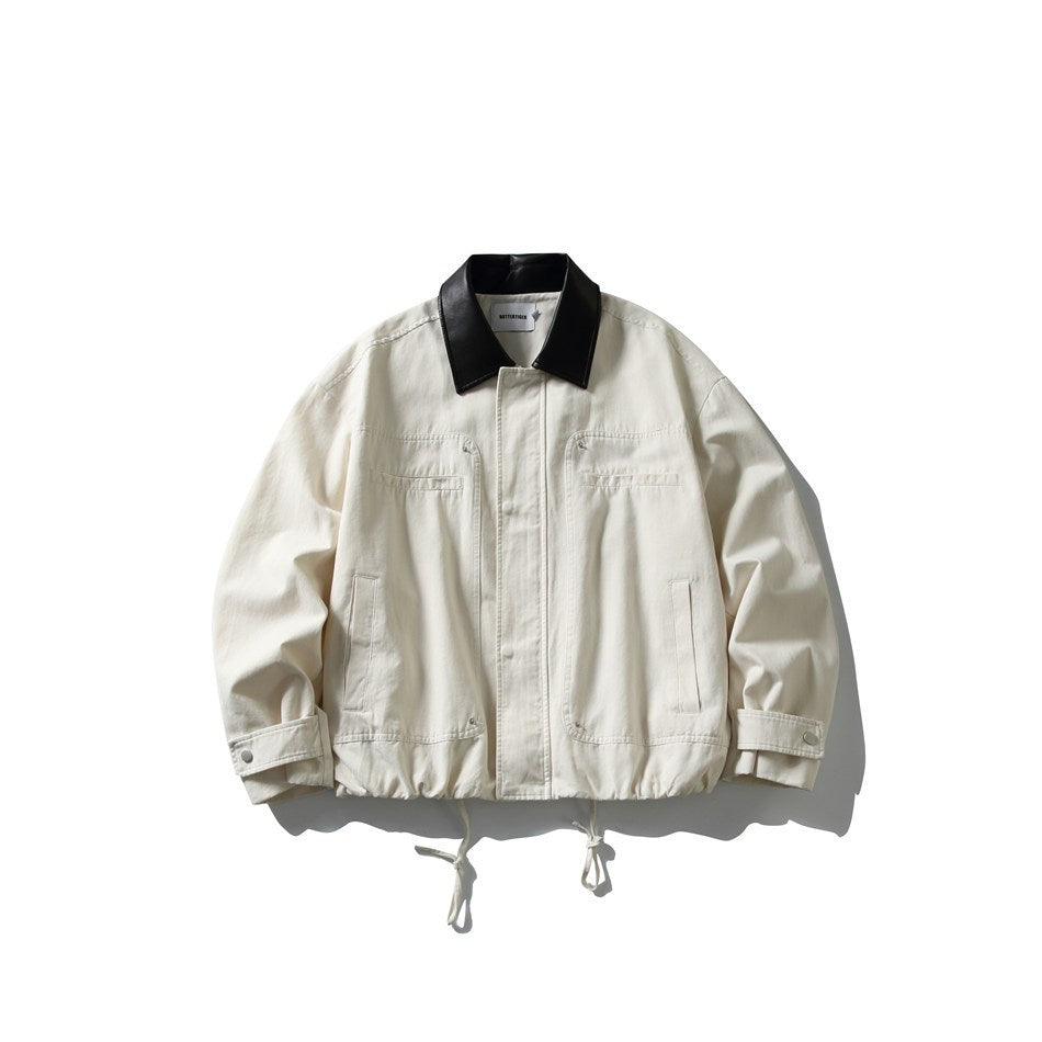 Herren Kurz geschnittene Boxy‑Blousonjacke mit Lederimitat‑Kragen, Tunnelzugsaum und Druckknopfmanschetten Shop Nory