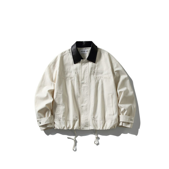 Herren Kurz geschnittene Boxy‑Blousonjacke mit Lederimitat‑Kragen, Tunnelzugsaum und Druckknopfmanschetten Shop Nory