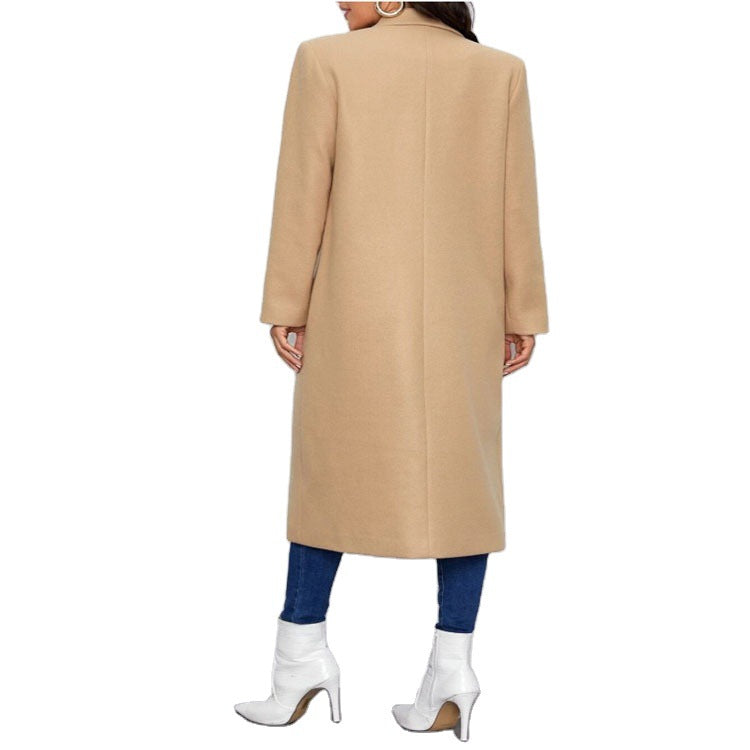 Damen Maxilanger Einreihiger Mantel im minimalistischen Tailoring mit verdeckter Knopfleiste und Eingrifftaschen Shop Nory
