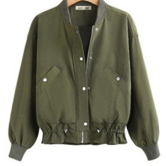 Damen Oversize Bomberjacke mit Tunnelzugbund, Druckknopfleiste und aufgesetzten Taschen Shop Nory
