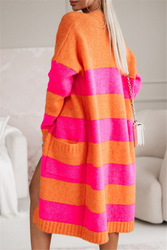 Damen lässiger Strickmantel mit großen Streifen