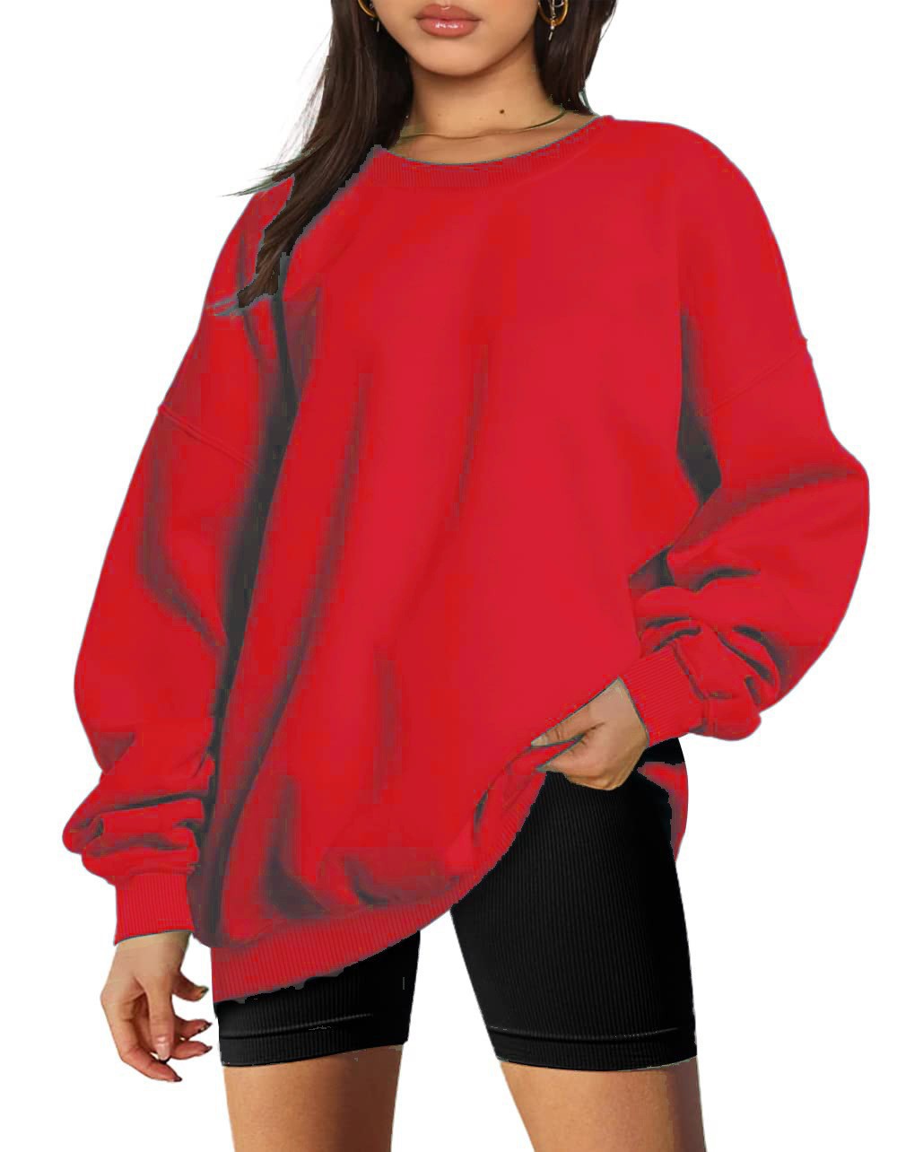 Damen nan extralanger Oversize-Sweatpullover mit Ballonärmeln, geripptem Saum und angerauter Innenseite Shop Nory