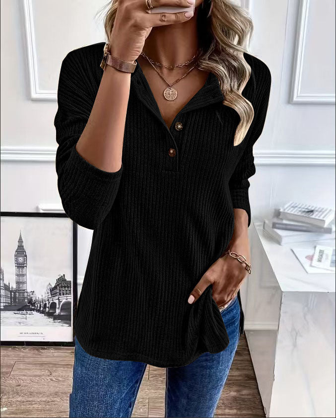 Damen Gerippter Longsleeve-Pullover mit Henley-Kragen und lässiger Tunika-Passform Shop Nory