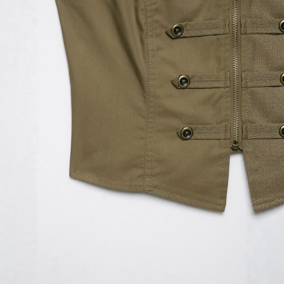 Damen Taillierte Canvas-Weste mit Frontreißverschluss und dekorativen Zierknopfleisten Shop Nory