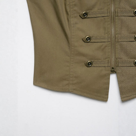 Damen Taillierte Canvas-Weste mit Frontreißverschluss und dekorativen Zierknopfleisten Shop Nory