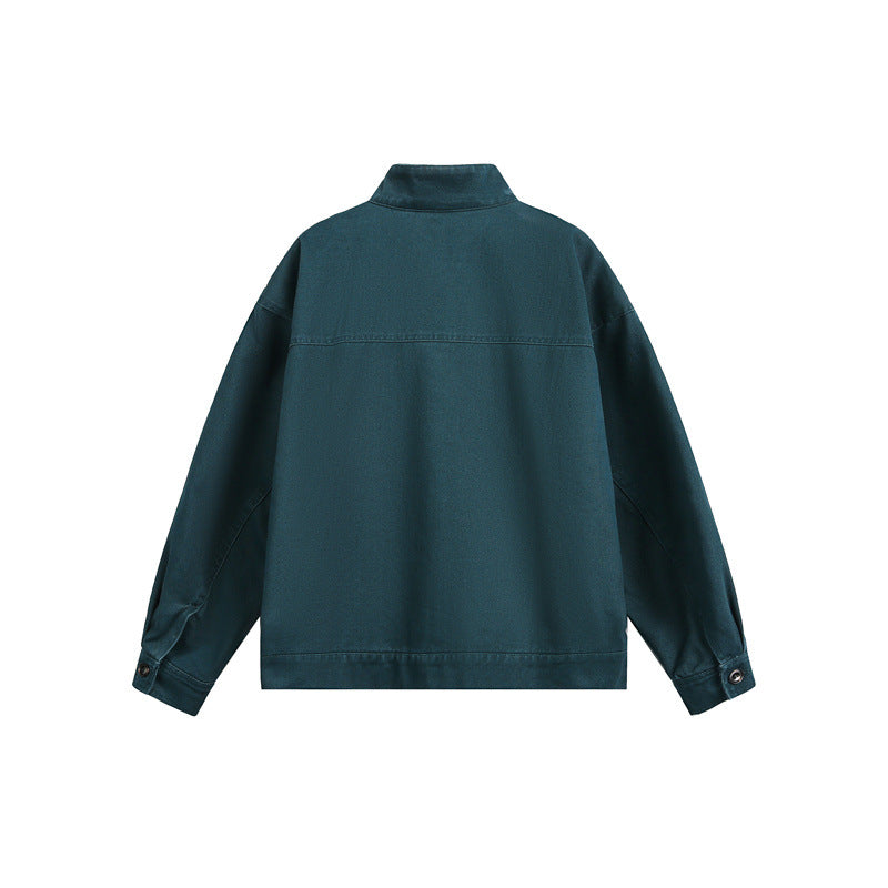 Unisex Kurz geschnittener Canvas-Arbeiterblouson mit hohem Stehkragen Shop Nory
