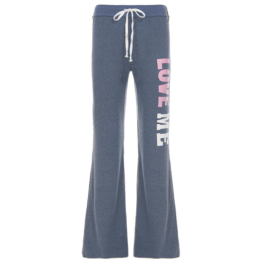 Damen nan weiche Flared-Jogginghose mit Kordelzug, Eingrifftaschen und auffälligem Love-Print Shop Nory