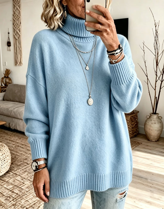 Damen Oversize Rollkragenpullover aus Feinstrick mit gerippten Bündchen und überschnittener Schulter Shop Nory