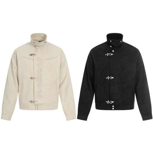 Herren Kurz geschnittener Veloursleder-Blouson mit Stehkragen, Zierstickerei und Knebelverschluss Shop Nory