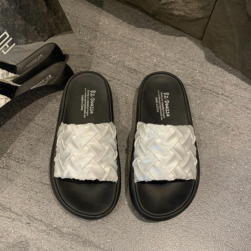 Damen elegante Clogs mit geflochtenem Obermaterial und rutschfester Sohle
