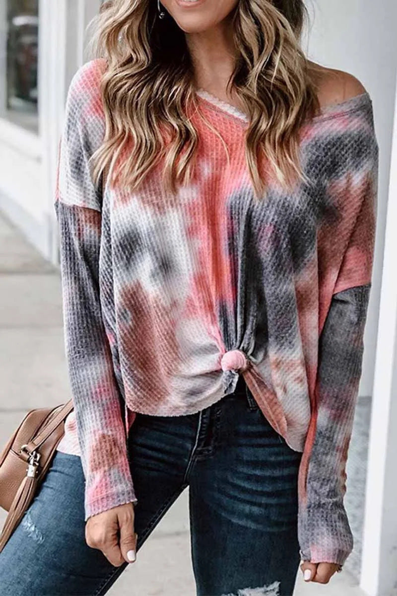 Damen lässiges Oversized Oberteil mit Spitzenhemd Detail und modischem Knoten