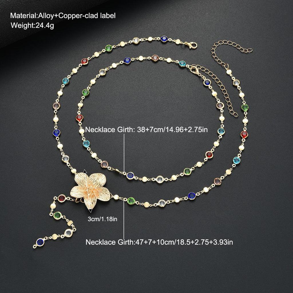 Damen mehrlagige Halskette mit kunstvollem Blumenanhänger und bunten Kristallen Shop Nory