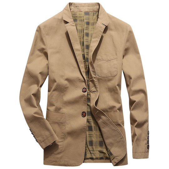 Herren legeres Canvas-Sakko mit aufgesetzten Taschen und kariertem Innenfutter Shop Nory