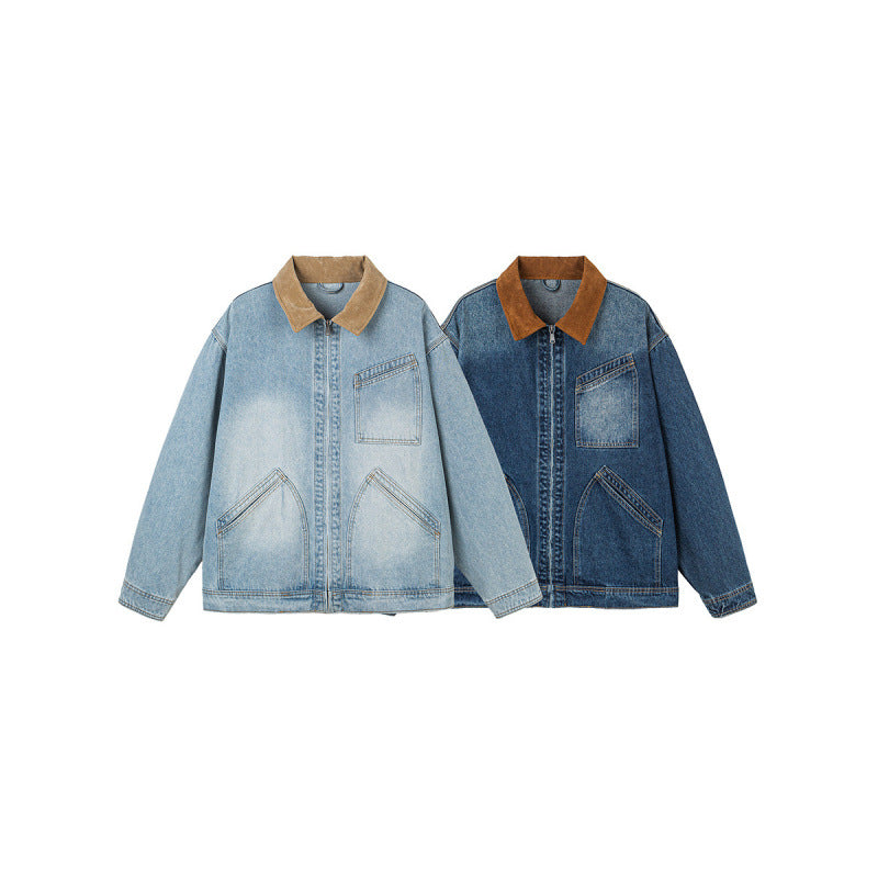 Herren Boxy-Denimjacke im Worker-Stil mit Cordkragen und Frontreißverschluss Shop Nory