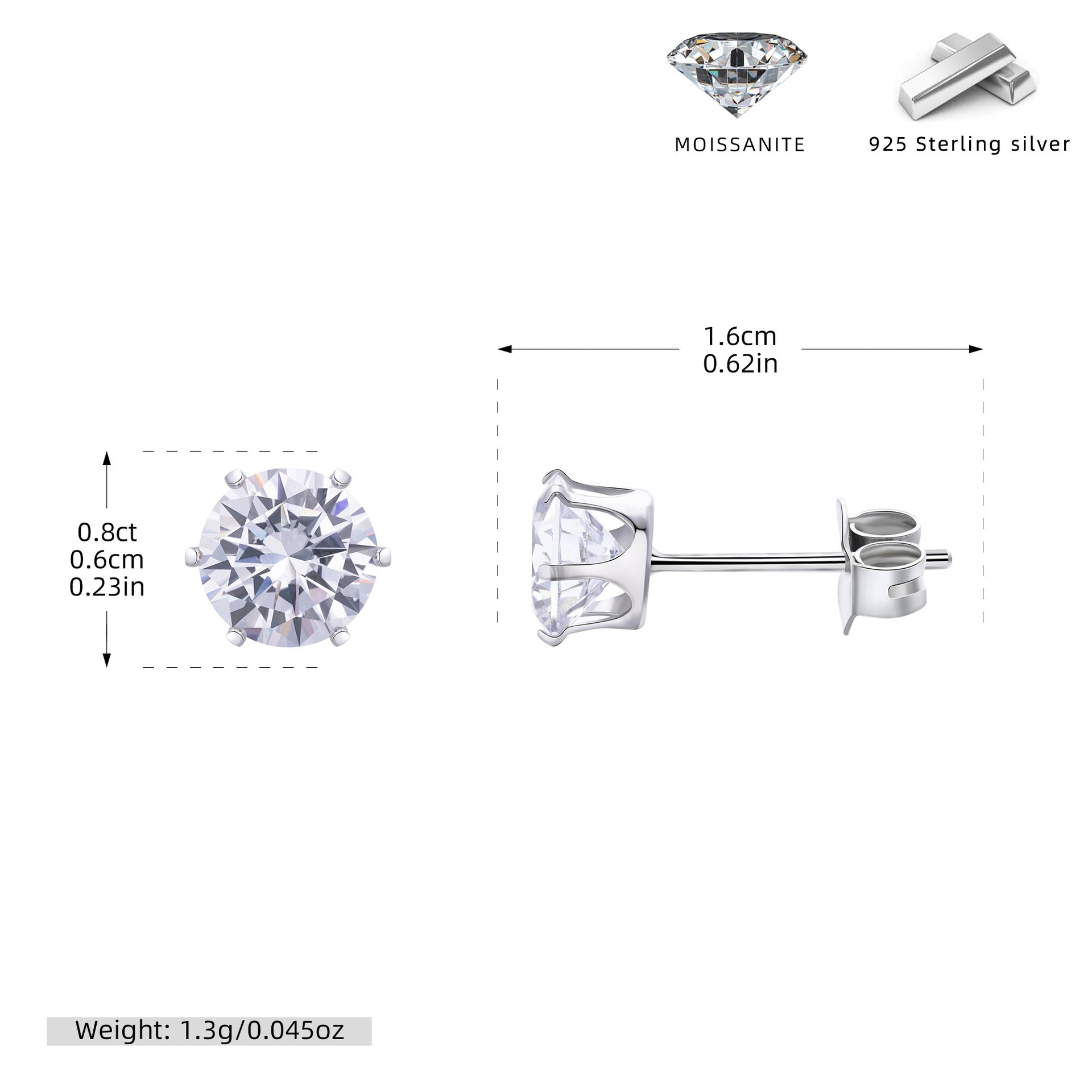 Damen Ohrstecker aus hochwertigem 925 Sterling Silber mit funkelndem Moissanit Shop Nory