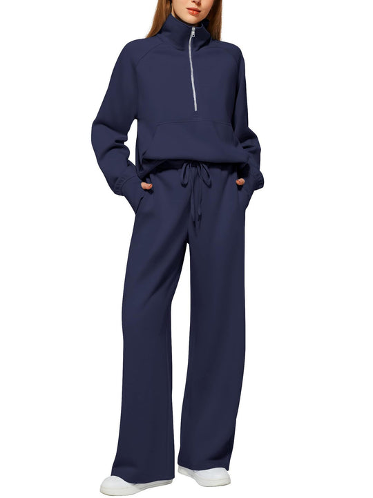 Damen nan halbzip Lounge-Set mit hohem Stehkragen, Kängurutasche und weiten Highwaist-Jogginghose Shop Nory