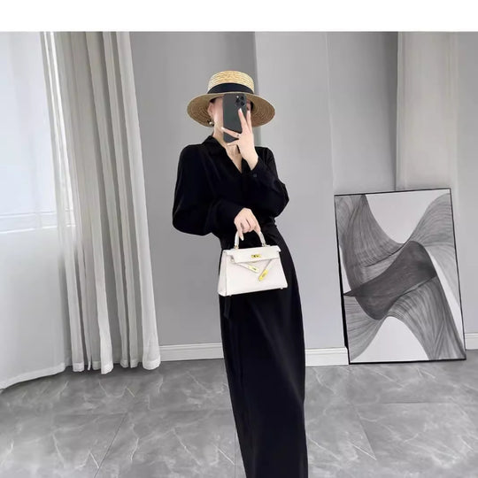 Damen Langärmliges Wickel‑Maxikleid mit Taillengürtel und V‑Ausschnitt Shop Nory