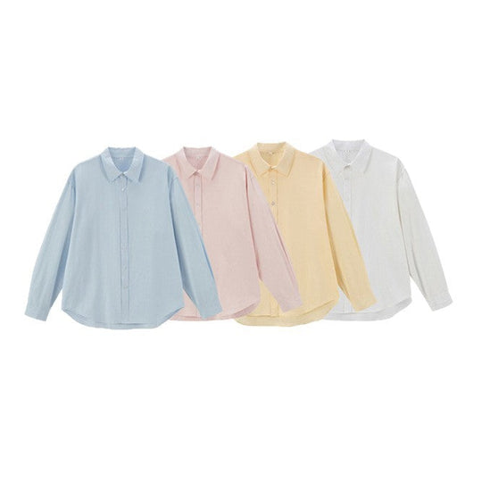 Damen Oversize Baumwollbluse mit Kentkragen und abgerundetem Saum Shop Nory