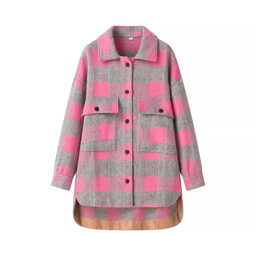 Damen Oversize-Karo-Shacket mit aufgesetzten Brusttaschen und runder Saumlinie Shop Nory