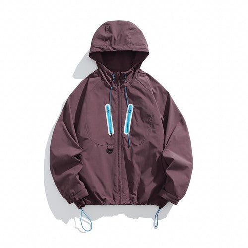Unisex Technische Kapuzen‑Windjacke im Boxy‑Cut mit vertikalen Brustreißverschlüssen und Kordelzugsaum Shop Nory