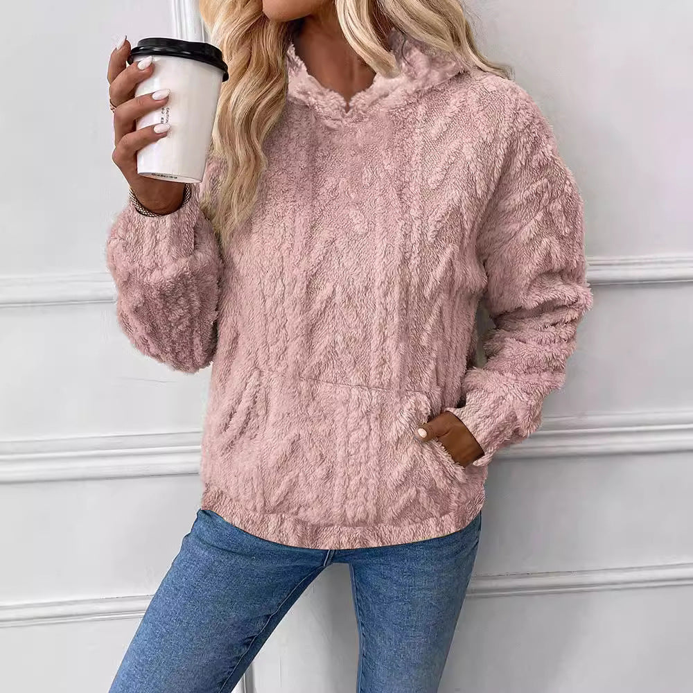 Damen nan kuscheliger Teddyfleece-Pullover mit Kängurutasche und leichtem Stehkragen Shop Nory
