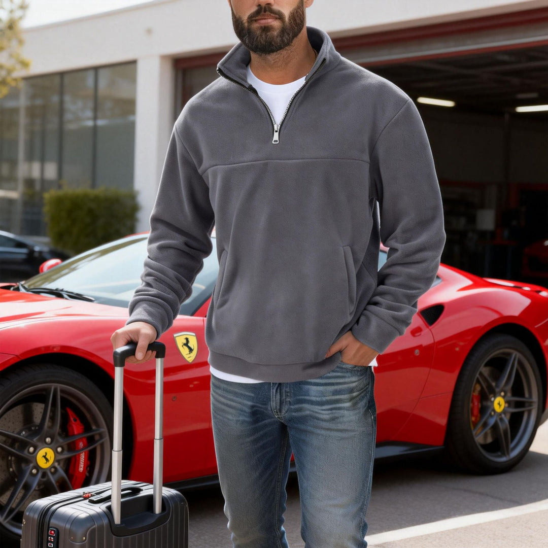 Herren warmer Fleece-Halbzip-Pullover mit Stehkragen, Kängurutasche und Relaxed Fit Shop Nory