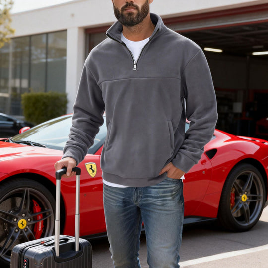 Herren warmer Fleece-Halbzip-Pullover mit Stehkragen, Kängurutasche und Relaxed Fit Shop Nory