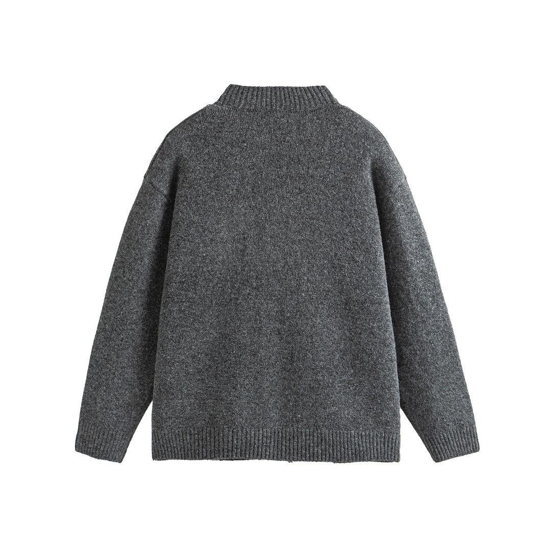 Unisex Grobgestrickte Boxy-Strickjacke mit Knopfleiste, Rundhalsausschnitt und aufgesetzten Taschen Shop Nory