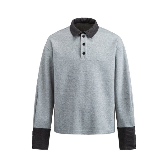 Unisex Boxy‑Polo‑Sweatshirt mit Kontrastkragen und verlängerten Ärmelbündchen Shop Nory