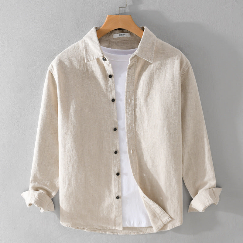 Herren Relaxed-Fit Leinenhemd mit durchgehender Knopfleiste und Hemdkragen Shop Nory